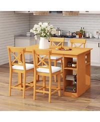 Streamdale Furniture 60" Farmhouse Counter Height Dining Set with Storage & Chairs, White