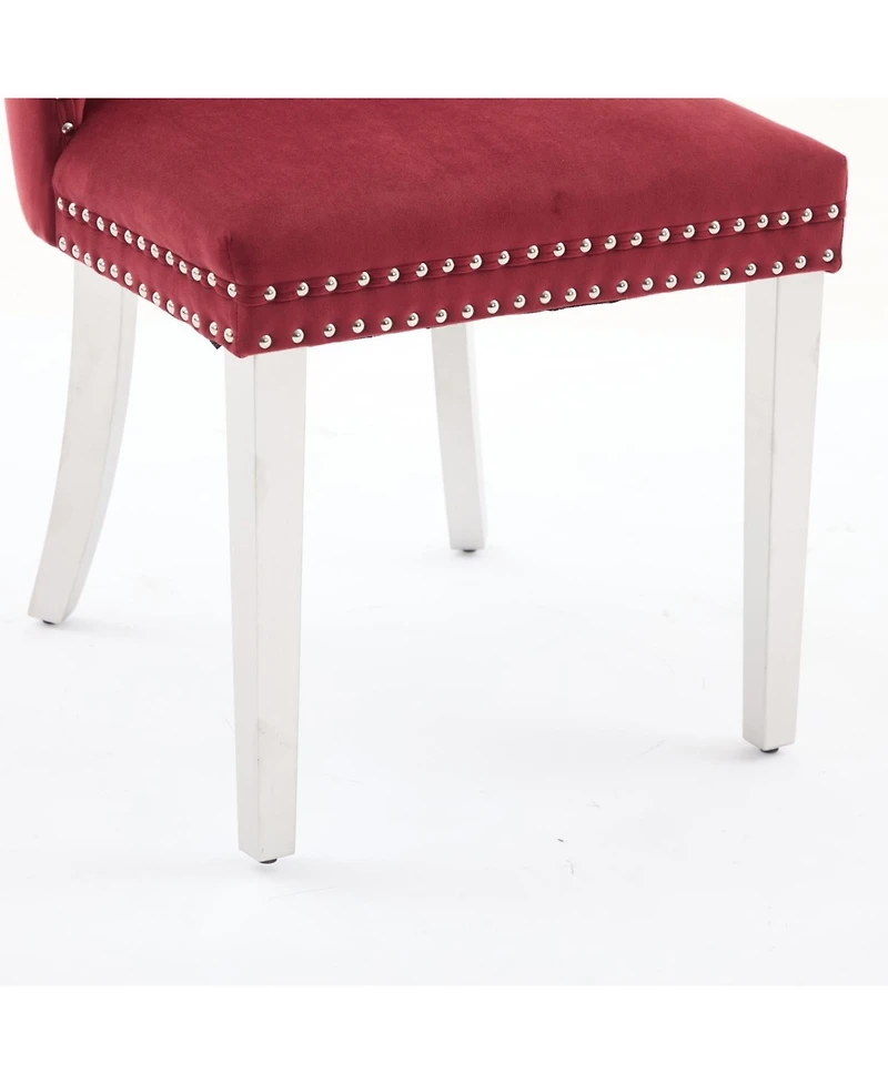 Streamdale Furniture Tufted Velvet Dining Chairs, Wine Red, Chrome Legs, Set of 2