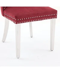 Streamdale Furniture Tufted Velvet Dining Chairs, Wine Red, Chrome Legs, Set of 2