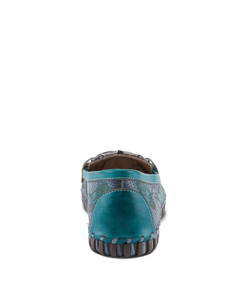 L'Artiste Women's Delavigne Handpainted Floral Loafers with Gold Bit Accent, Cushioned Insole & Flexible Sole