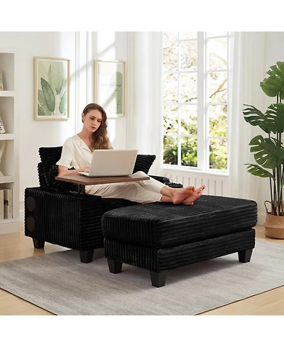 Streamdale Furniture Corduroy Sofa Bed with Ottoman, Bluetooth, Usb, Rotating Table