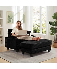 Streamdale Furniture Corduroy Sofa Bed with Ottoman, Bluetooth, Usb, Rotating Table