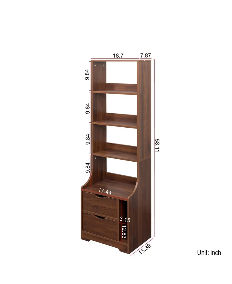 Streamdale Furniture + 1 Pc. + Wood + 2 Storage Drawers & Bookshelf + Night Stand
