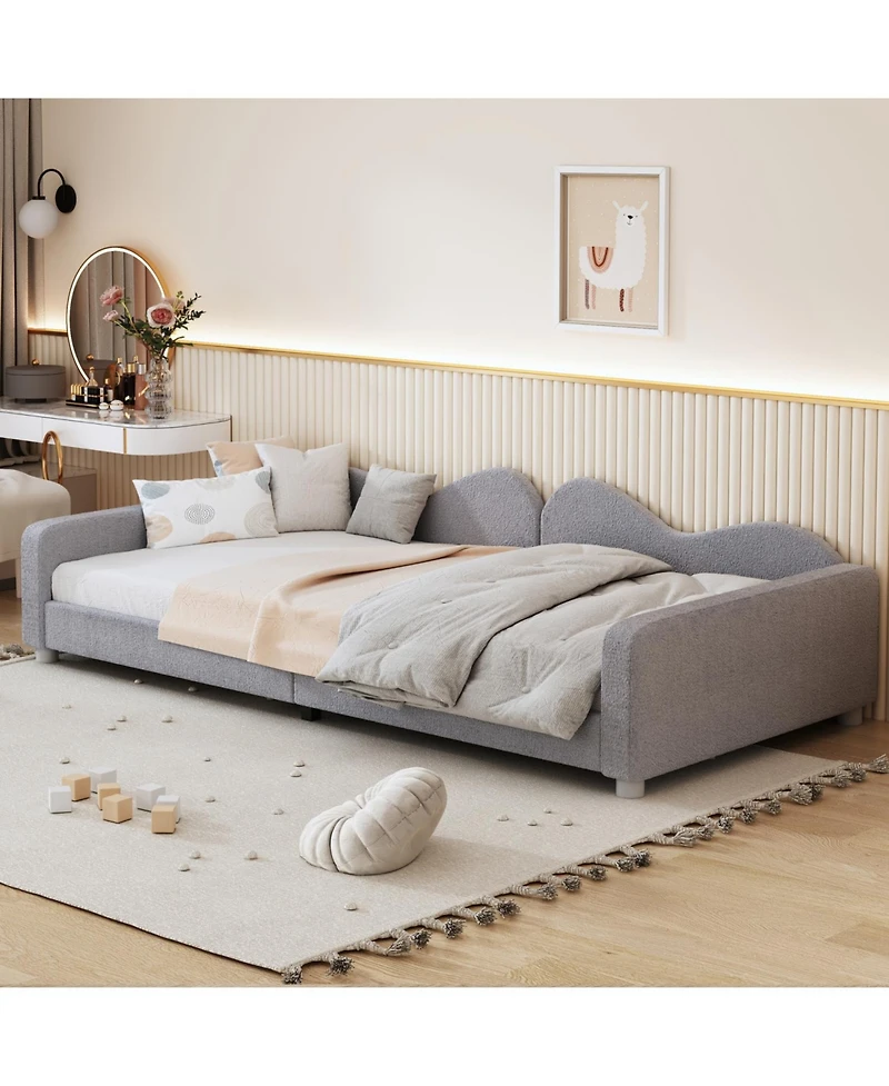 Streamdale Twin Upholstered Daybed, Sherpa Fabric Sofabed with Cloud-Shaped Backrest, No Box-spring Needed, Pink