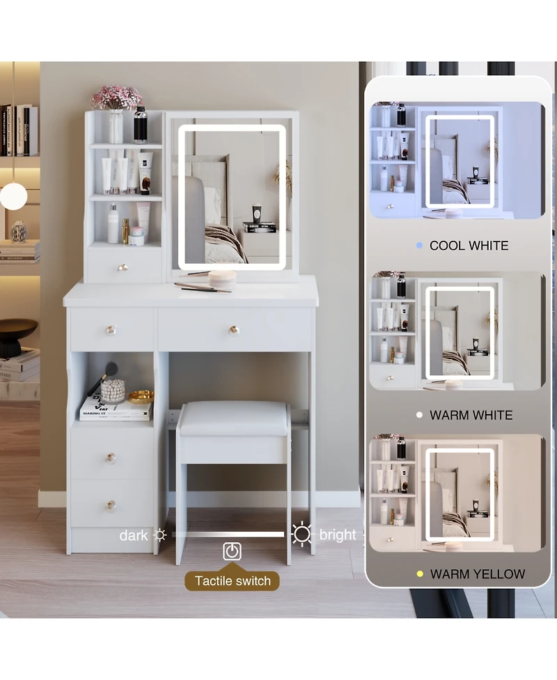 Streamdale Furniture + 3-Piece Set + Wood + Led Mirror + Vanity Table