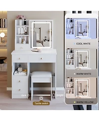 Streamdale Furniture + 3-Piece Set + Wood + Led Mirror + Vanity Table