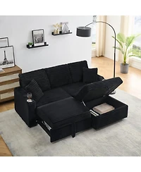 Streamdale Furniture 80" Corduroy Sofa with Reclining, Cup Holders & Removable Footstool, Black