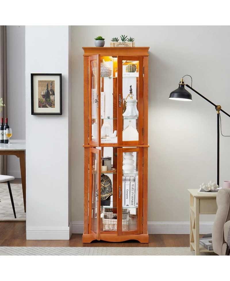 Streamdale Lighted Glass Curio Cabinet - Wood Frame, Oak