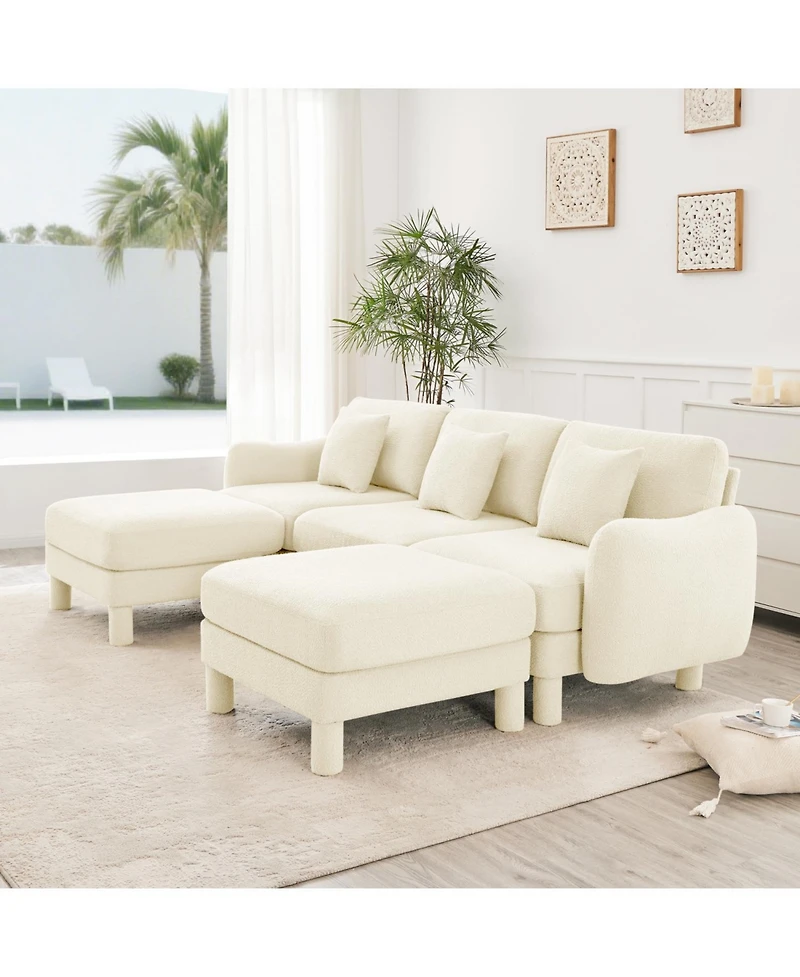 Streamdale Furniture Boucle U-Shape Sectional Sofa with Ottomans & Shell Armrests, Beige