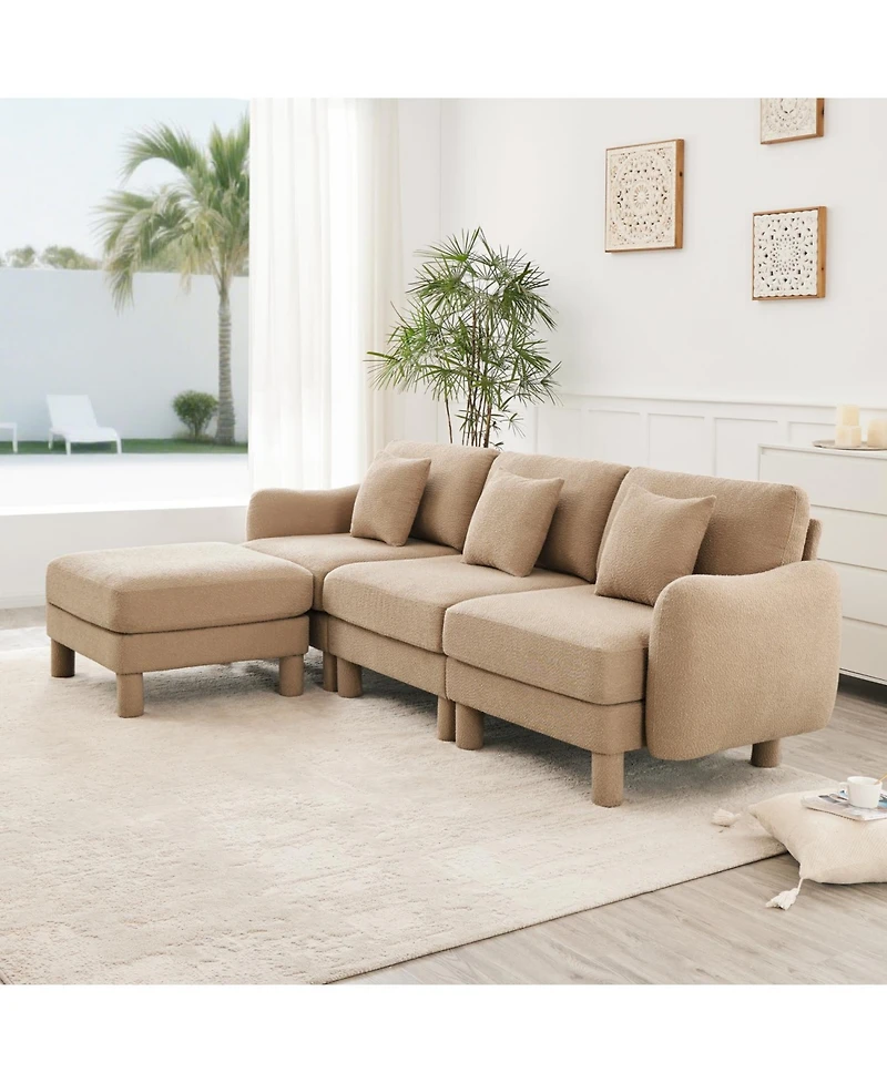 Streamdale Furniture Boucle Convertible Sectional Sofa with Ottoman - Coffee