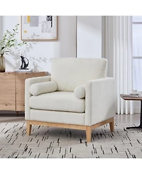 Streamdale Furniture 35.4" Wide Ivory Boucle Accent Chair with Wood Legs