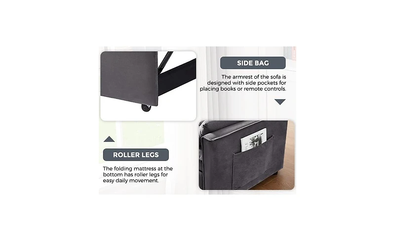 Streamdale Furniture 55" Velvet Convertible Sofa Bed - Dark Grey