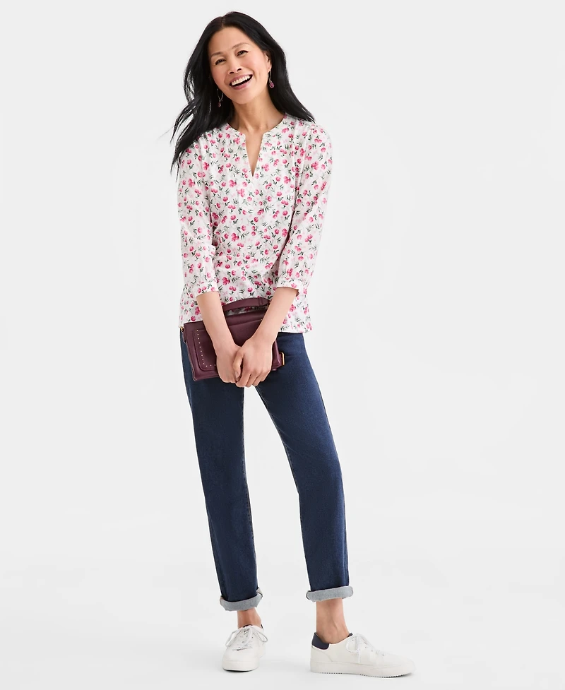 Style & Co Women's 3/4-Sleeve Split Neck Knit Top, Macy's Exclusive