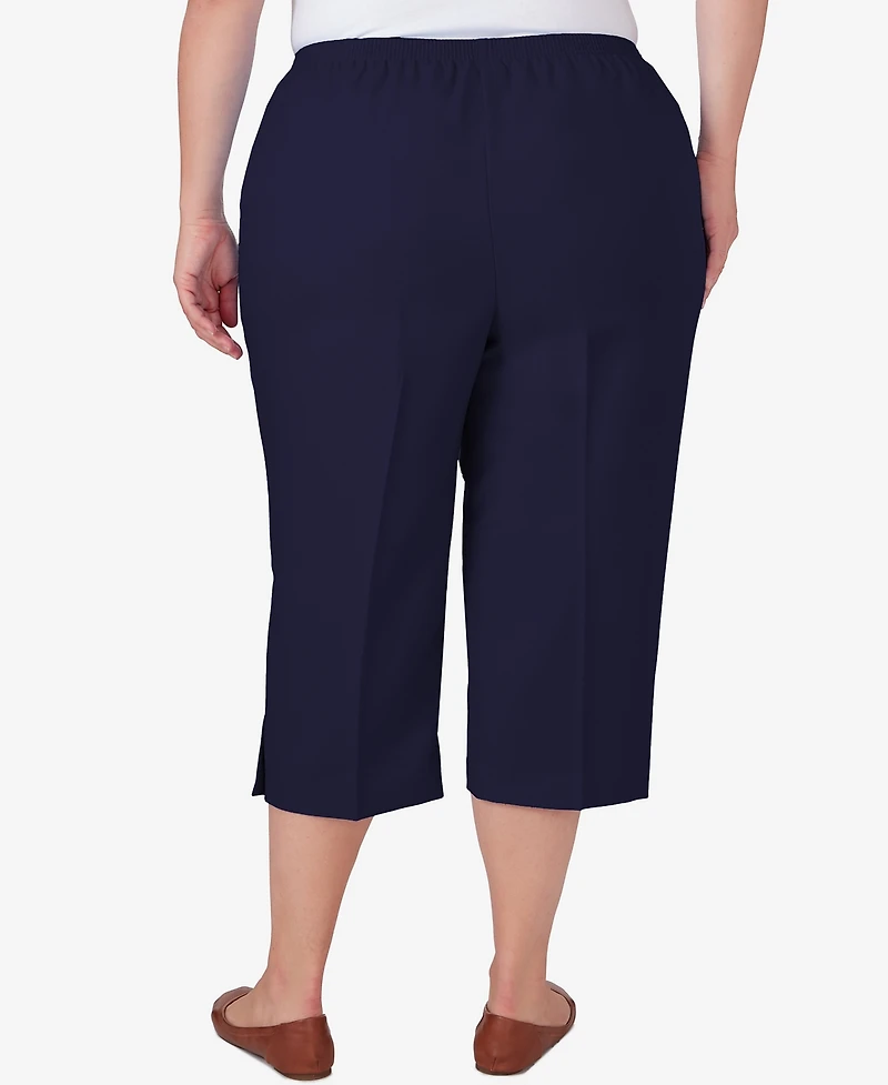 Alfred Dunner Plus Classic Button Hem Gathered Waistband Capri Pants