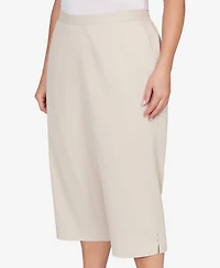 Alfred Dunner Plus Classic Solid Twill Button Hem Capri Pants