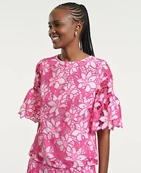 Isaac Mizrahi Women's Boxy Eyelet Crewneck Top