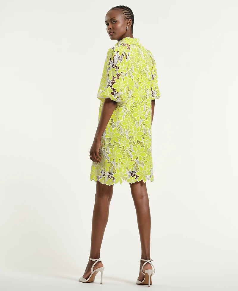 Isaac Mizrahi Women's Eyelet Blouson Collared Neck Dress