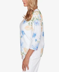 Alfred Dunner Women's Classic Placed Floral Stripe Top