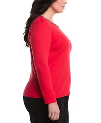 Rafaella Plus Chain Neck Detail Long Sleeve Top