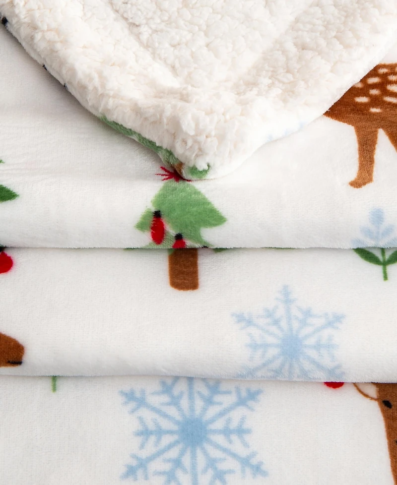 Linery & Co. Velvet Plush Fleece Reversible Sherpa Christmas Throw