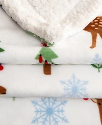 Linery & Co. Velvet Plush Fleece Reversible Sherpa Christmas Throw