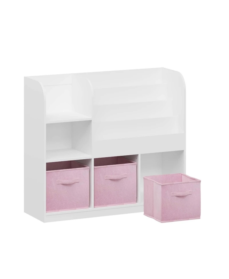 Cesicia White/Pink Kids Bookcase with 3 Collapsible Fabric Drawers for Bedroom