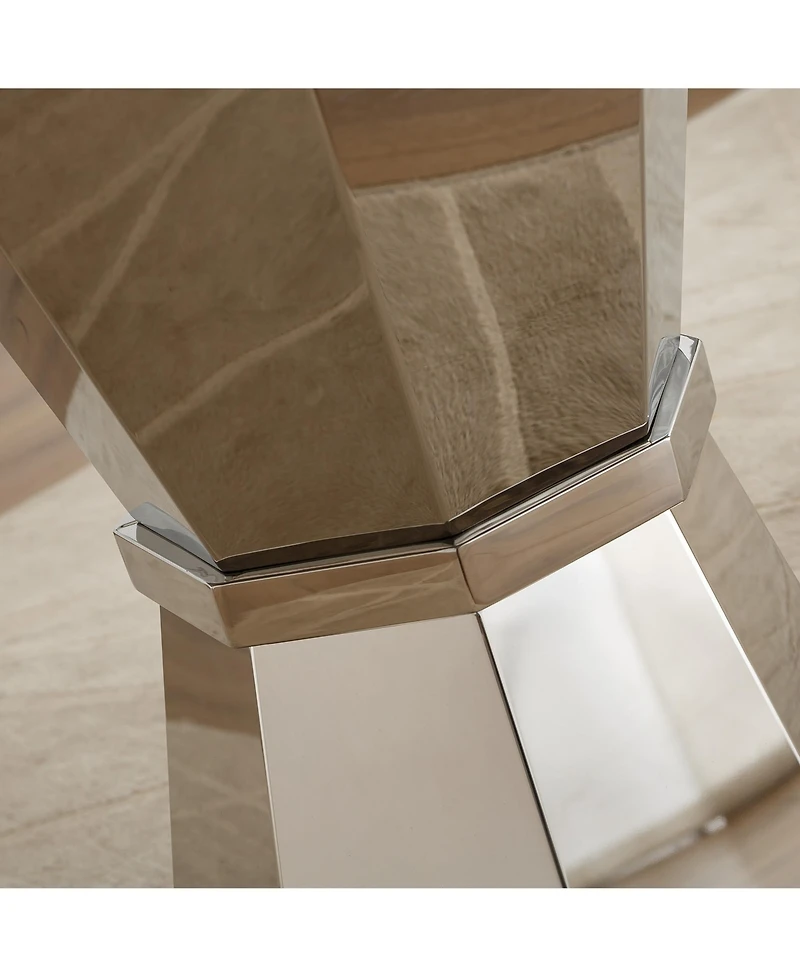 Streamdale Furniture 47" Round Marble Dining Table, High Gloss Faux Marble Top, Stainless Steel Base (White