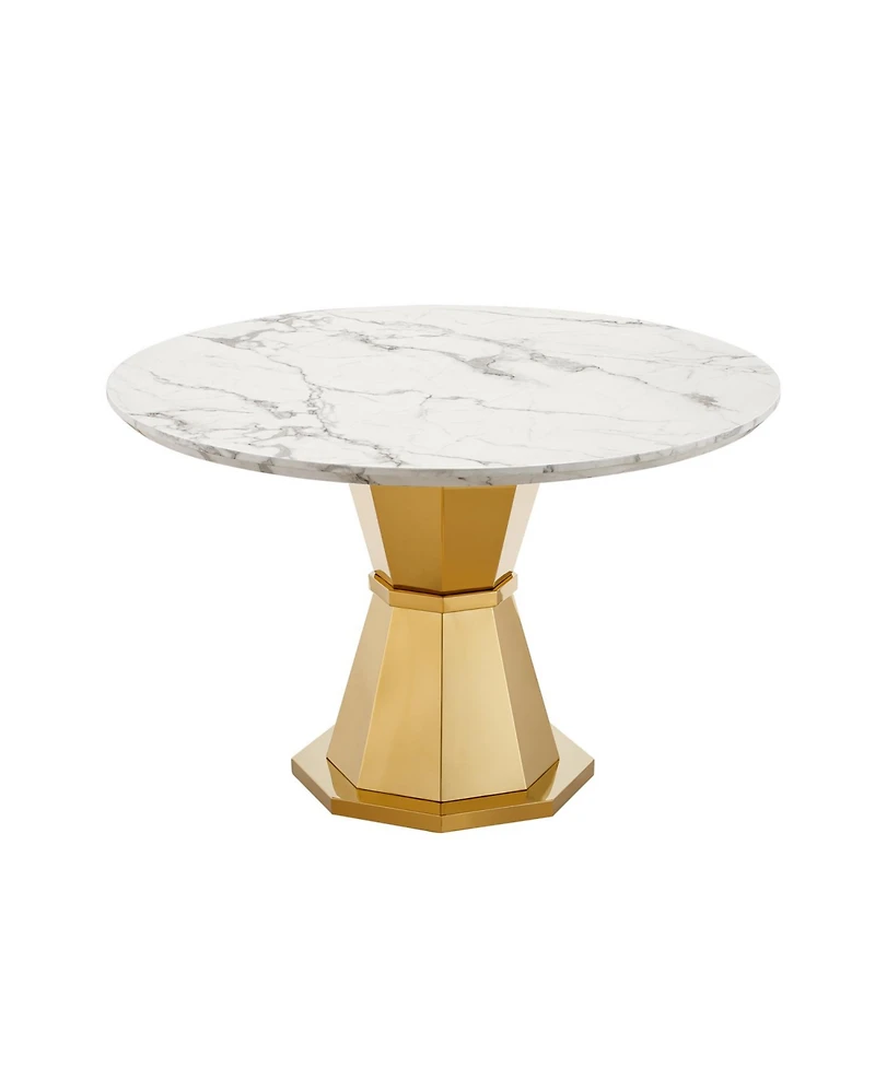 Streamdale Furniture 47" Round Marble Dining Table, Gold Base