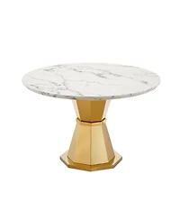 Streamdale Furniture 47" Round Marble Dining Table, Gold Base