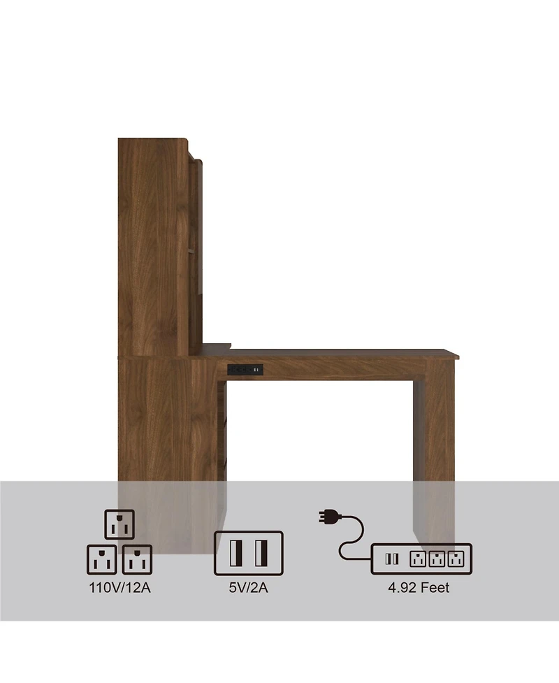 Streamdale Furniture + L-Shaped + Wood/Engineered Wood (assuming material) + Drawers, Bookshelf, Led Light, Corner Gaming + Desk