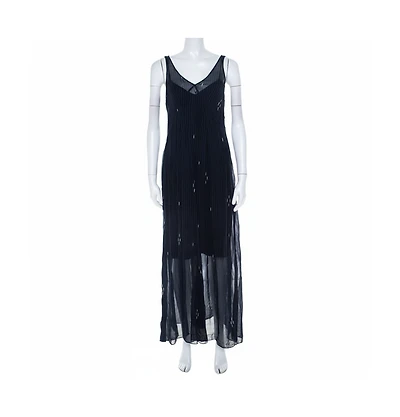 Pre-Owned Isabel Marant Women's Navy Blue Chiffon Sleeveless Cassidy Maxi Dress
