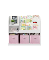 Streamdale Furniture Kids Bookcase with Fabric Drawers - White/Pink