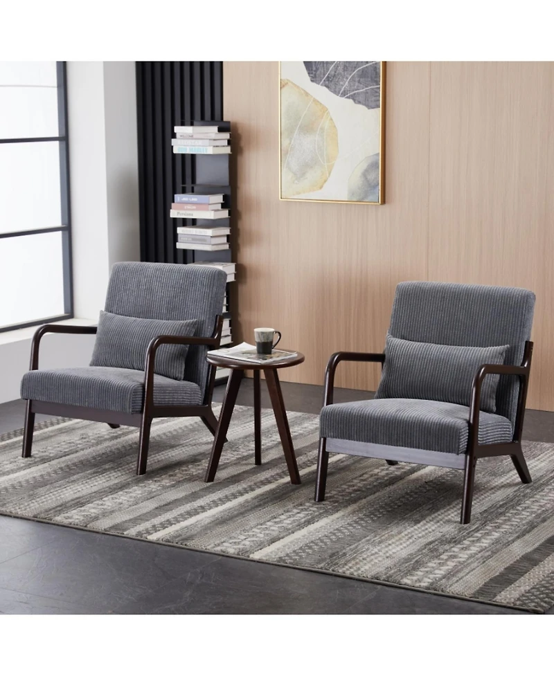 Streamdale Mid-Century Chair & Coffee Table Set, Dark Gray/Walnut
