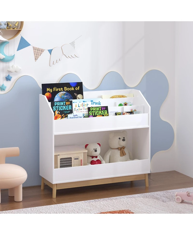 Streamdale Furniture Toddler Book Display Shelf, Wooden Kids Bookcase, White