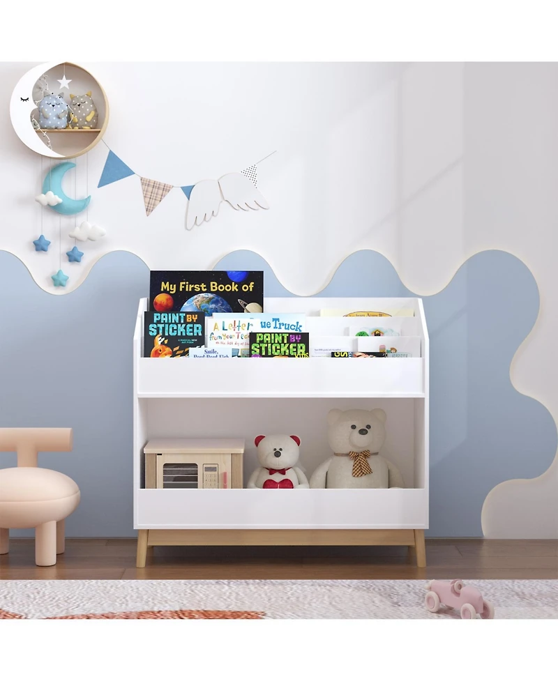 Streamdale Furniture Toddler Book Display Shelf, Wooden Kids Bookcase, White