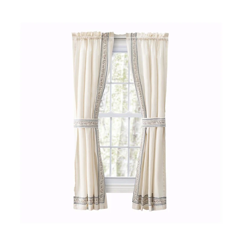 Ellis Curtain Richmark Tailored Rod Pocket Design Curtain Panel Pair for Windows with Ties 70" x 63" Natural