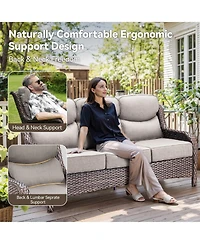 Gymojoy Crescent Swivel Glider All-Weather Pe Wicker Patio Conversation Set with Olefin 6 In. Thick Cushions/Sofa (5-Piece
