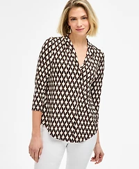 Jm Collection Women's Printed 3/4 Sleeve V-Neck Knit Top, Macy's Exclusive