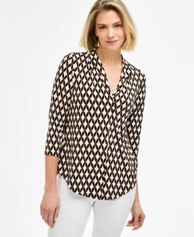 Jm Collection Womens Printed 3 4 Sleeve V Neck Knit Top Macys Exclusive