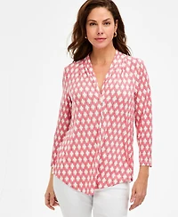 Jm Collection Women's Printed 3/4 Sleeve V-Neck Knit Top, Macy's Exclusive