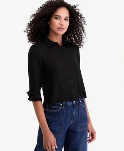 On 34th Womens Cropped Button Down Crepe Shirt Macys Exclusive