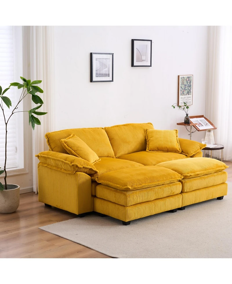Streamdale Furniture + 2-Seat + Corduroy + With Pillows & Ottomans + Sofa