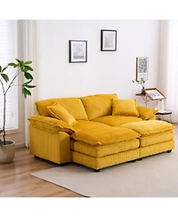 Streamdale Furniture + 2-Seat + Corduroy + With Pillows & Ottomans + Sofa