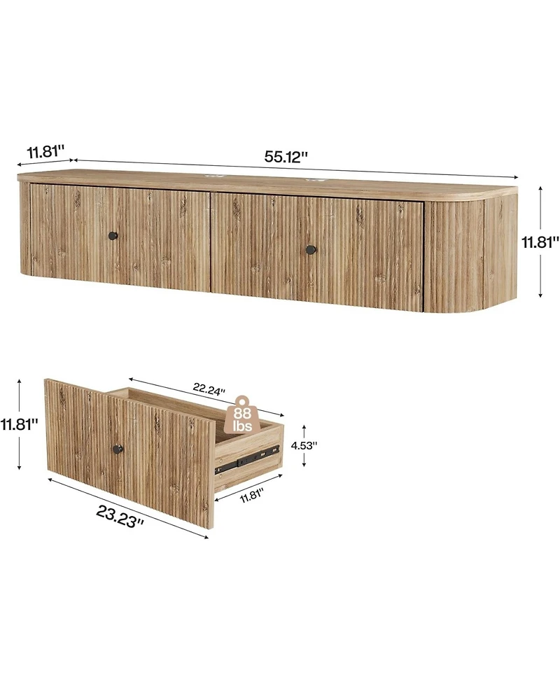 Tribesigns Floating Tv Stand Wall Mounted, with 2 Fluted Drawers