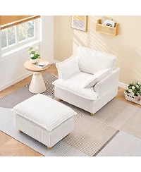 Streamdale Furniture Corduroy Sofa with Ottoman & Pillows - Living Room/Balcony/Study