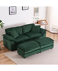 Streamdale Furniture Corduroy 2-Seat Sofa with Pillows & Ottomans - Green