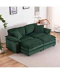 Streamdale Furniture Corduroy 2-Seat Sofa with Pillows & Ottomans - Green