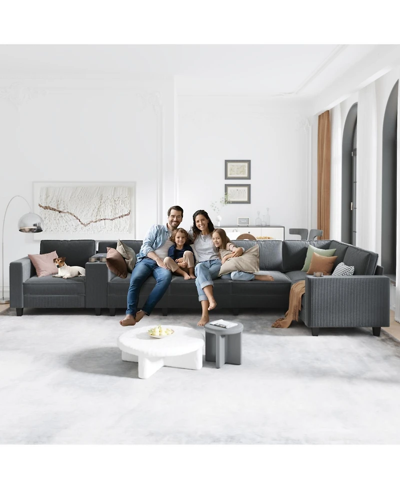 Streamdale Furniture L-Shaped Corduroy Sofa w/ Storage Usb & Console