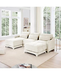 Streamdale Furniture Beige Chenille 3-Seater Sofa with Ottomans