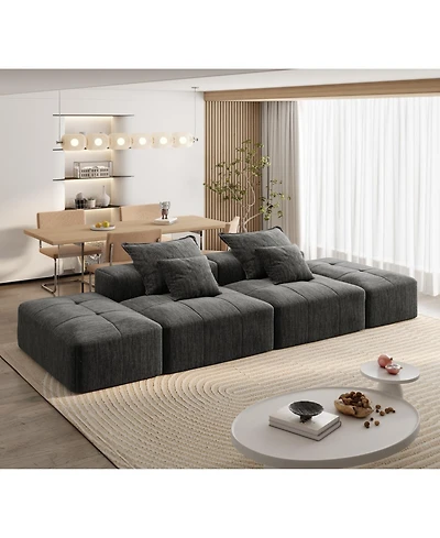 Streamdale Furniture Modern Chenille Sectional Sofa w/ 2 Ottomans & Pillows - Black